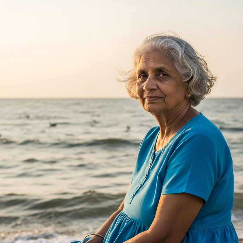 Tranquil Elderly Woman by the Seaside
