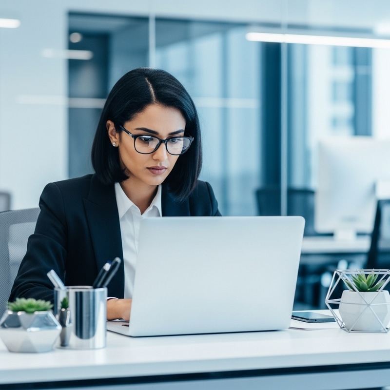 Inspiring Female Coder in Modern Tech Office
