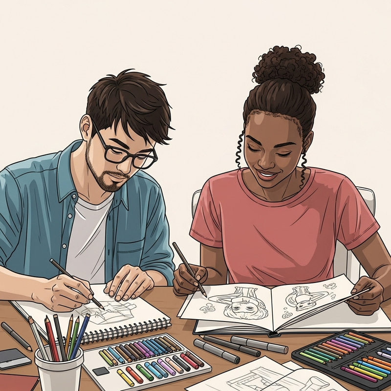 Asian Man and Woman Drawing: Creative Artistic Romance