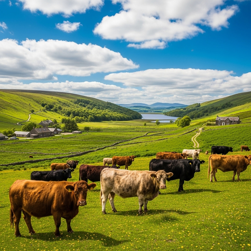 Scenic Galloway in Scotland: Lush Green Hills & Cattle Grazing Scenic Galloway in Scotland: Lush Green Hills & Cattle Grazing