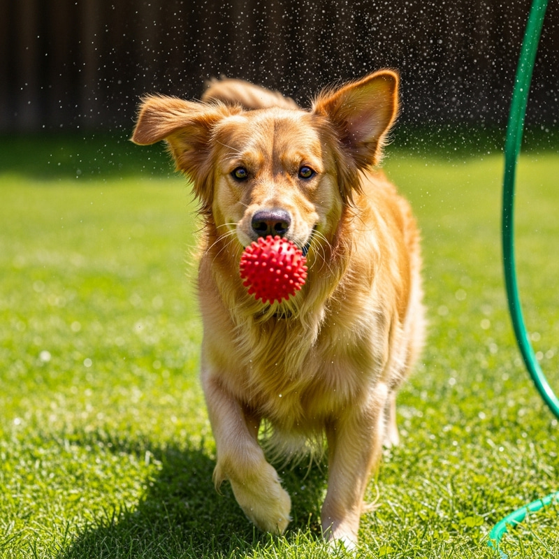 Adorable Dog Playing in Sunny Backyard Adorable Dog Playing in Sunny Backyard