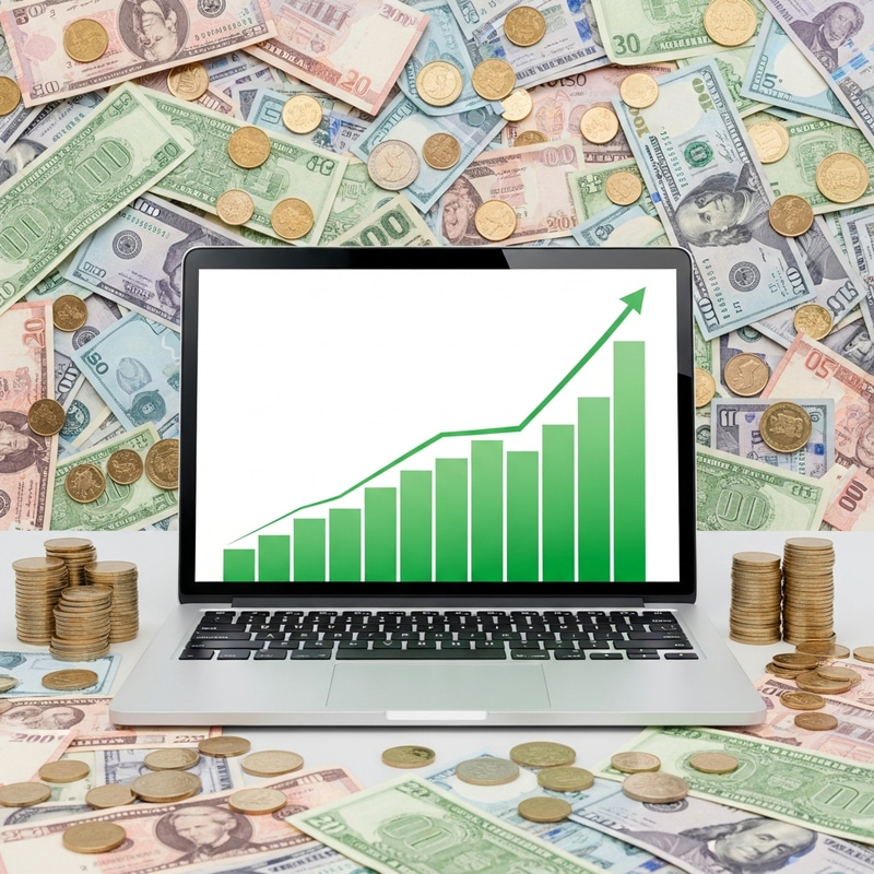 Green Chart on Laptop | Financial Success Visualization Green Chart on Laptop | Financial Success Visualization