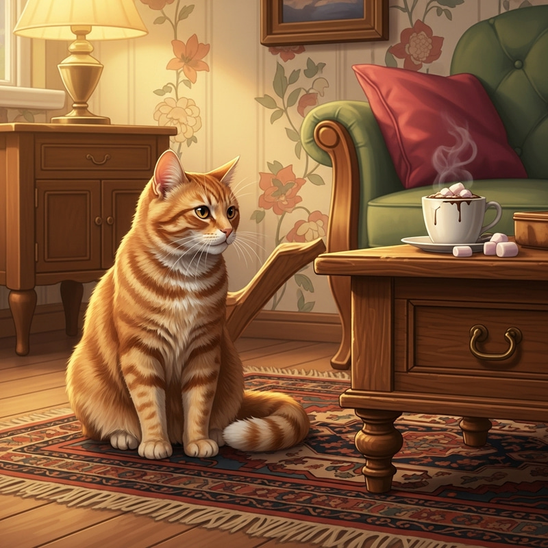 Adorable Orange Cat Relaxing on a Comfortable Rug