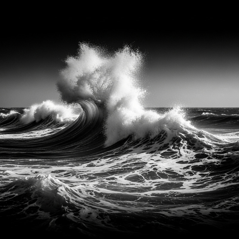 Surreal Black and White Ocean: Salvador Dali Style Waves