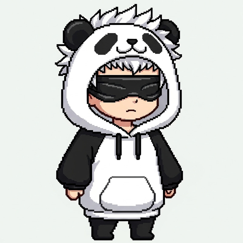 Albedo Chibi Pixel Art in Panda Hoodie & Blindfold