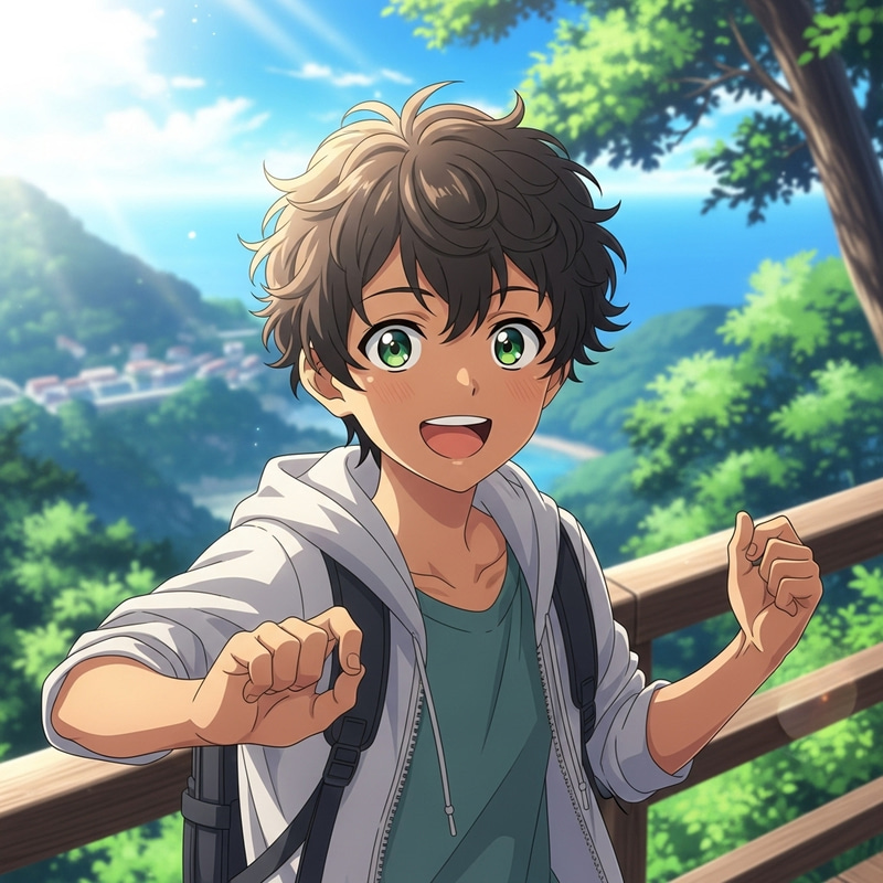 Anime Style Brown Skin Boy Outdoors in Nature