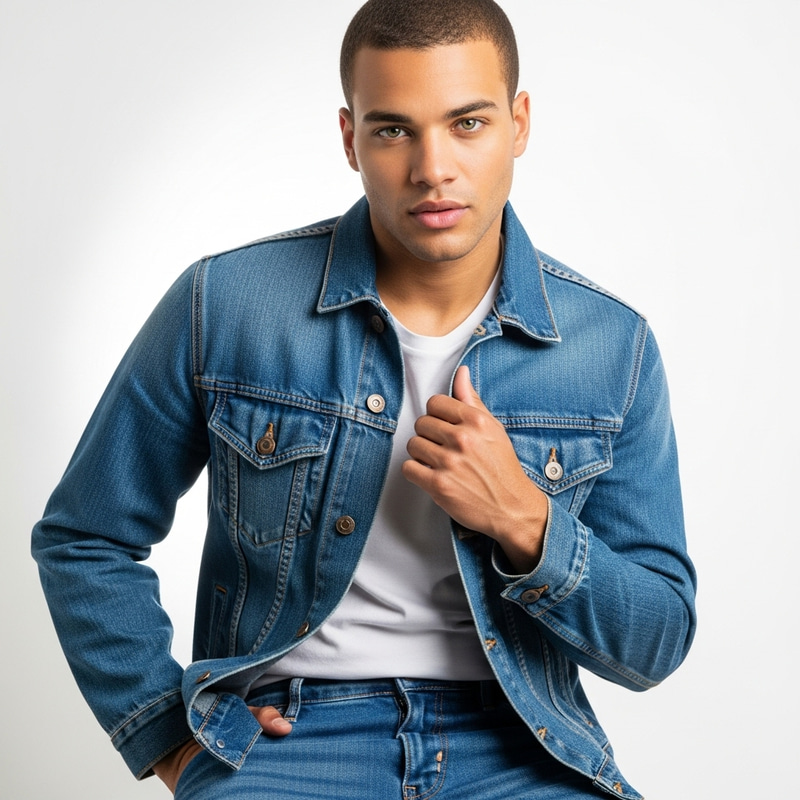 Stylish Young Man Portrait in Denim Jacket Stylish Young Man Portrait in Denim Jacket