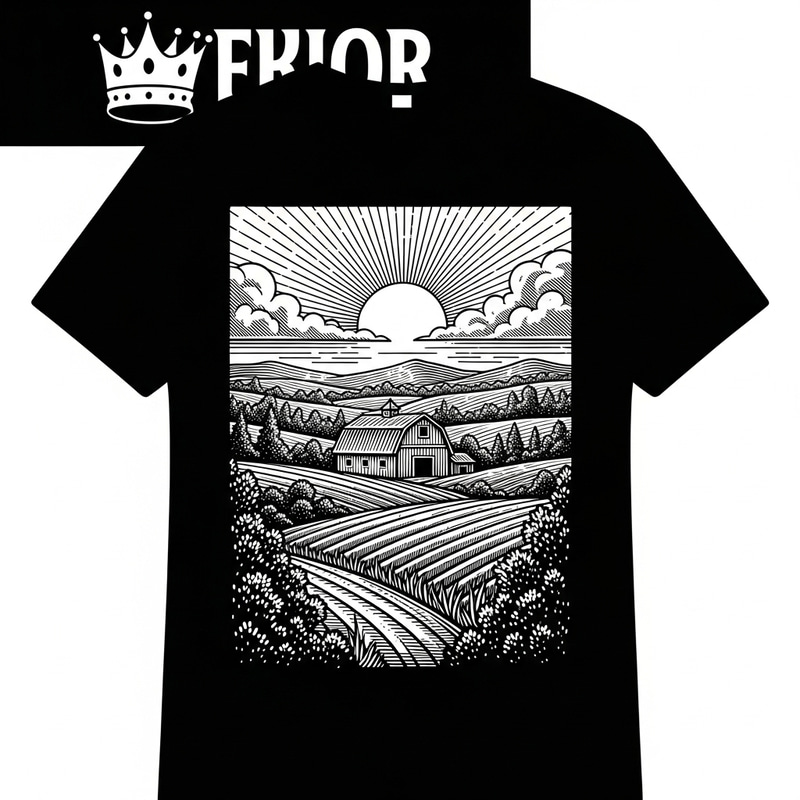 Vintage Farm Landscape T-Shirt Design Vintage Farm Landscape T-Shirt Design