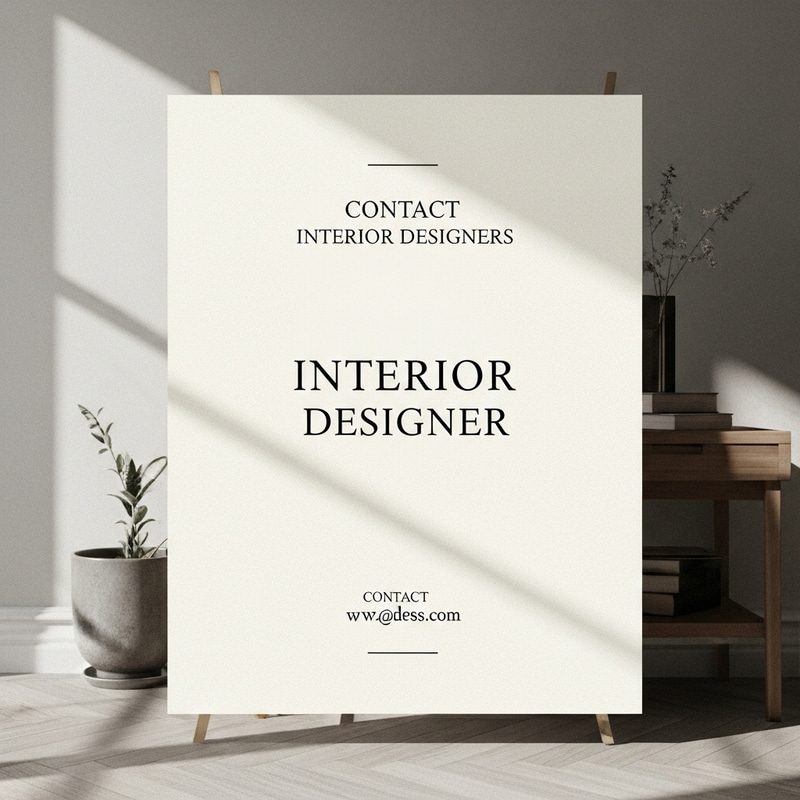 Vintage Black-and-White Poster Interior Designer Contact Page