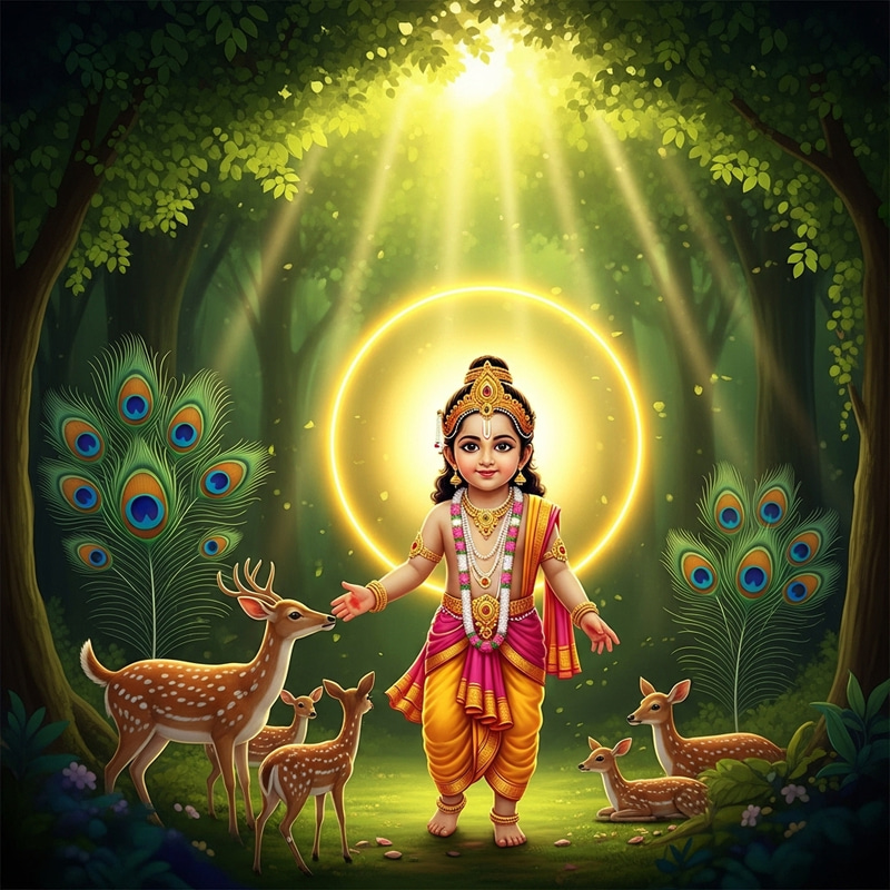 Divine Shri Ram Child in Traditional Attire | Ethereal Forest Scene Divine Shri Ram Child in Traditional Attire | Ethereal Forest Scene