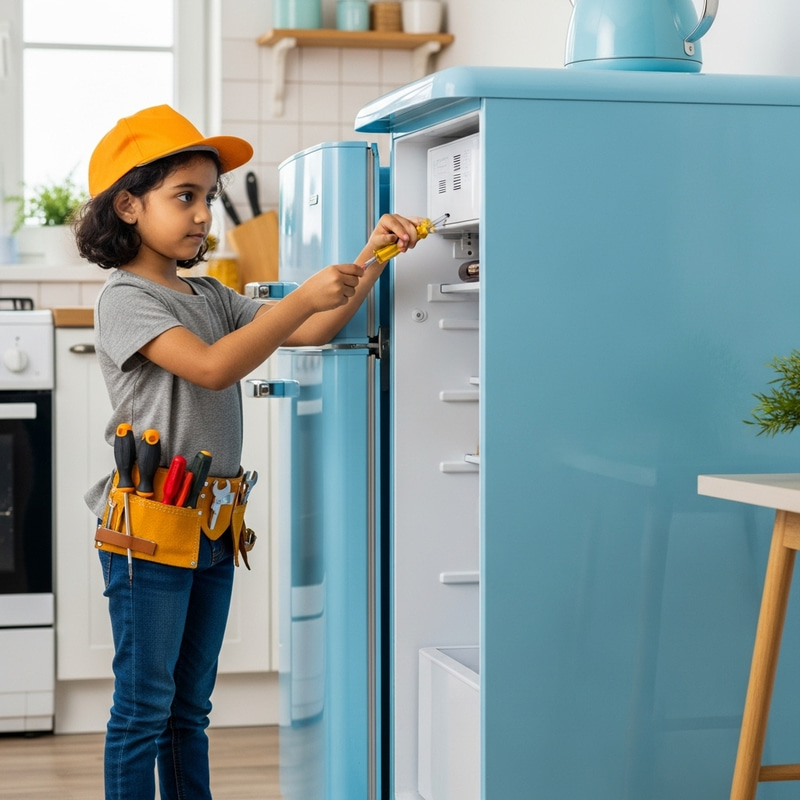 Cute Girl Fixes Fridge | Mini Engineer Outfit Cute Girl Fixes Fridge | Mini Engineer Outfit