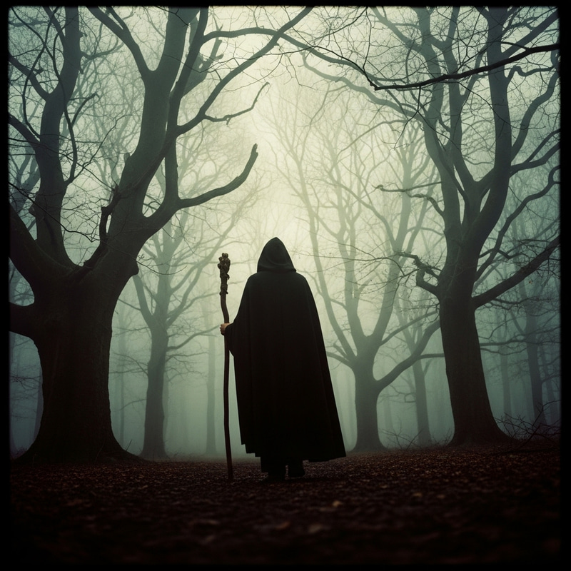 Captivating Figure in Muted Forest Dream | Vintage Dark Fantasy Captivating Figure in Muted Forest Dream | Vintage Dark Fantasy