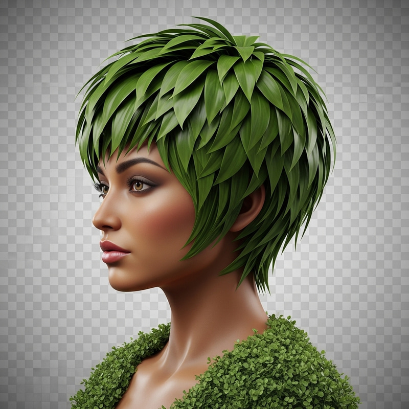 Stunning Model with Green Foliage Wig – Hyper-Realistic Art