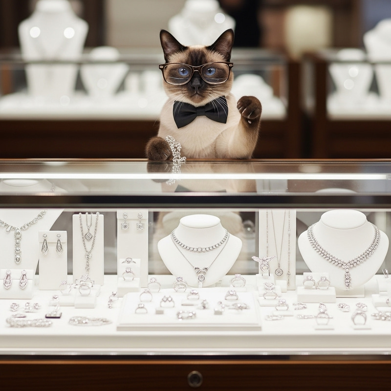 Siamese Cat Showcasing Silver Jewelry Collection Siamese Cat Showcasing Silver Jewelry Collection