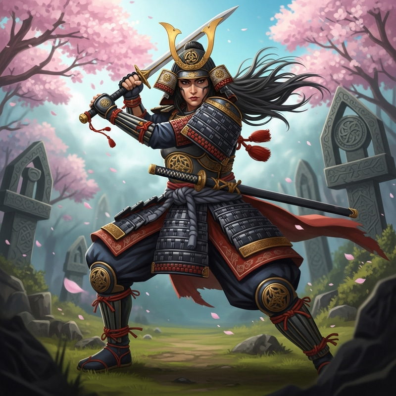 Dynamic Female Warrior: Japanese Celtic Descent Embracing Tradition Dynamic Female Warrior: Japanese Celtic Descent Embracing Tradition