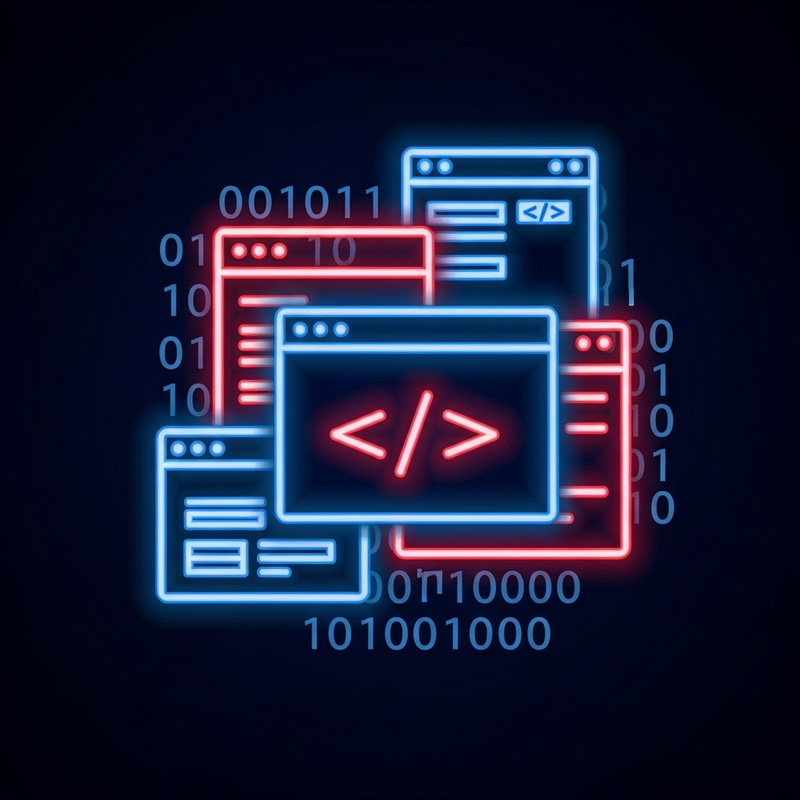 Neon Red & Blue Coding Icon Design Neon Red & Blue Coding Icon Design