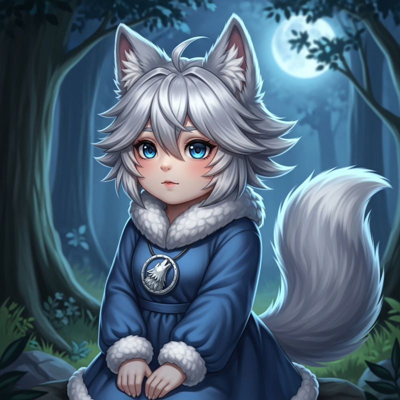 Cute Chubby Anime Wolf Girl in Moonlit Forest Cute Chubby Anime Wolf Girl in Moonlit Forest