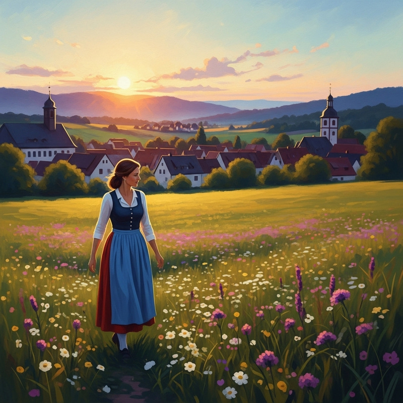 Serene Woman in Vibrant German Countryside Scene