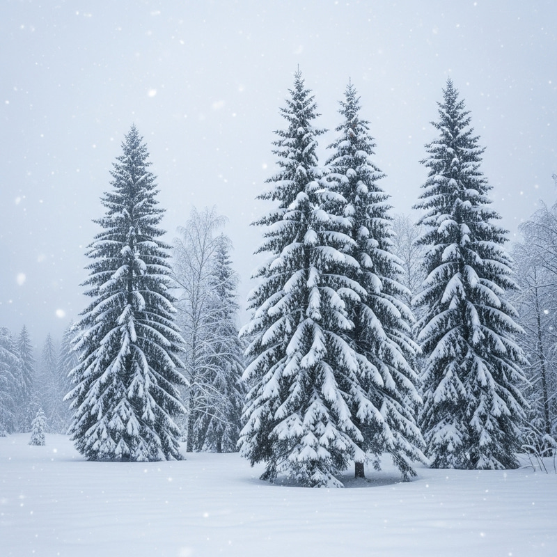 Snow Frost Covered Trees in Serene Winter Landscape Snow Frost Covered Trees in Serene Winter Landscape