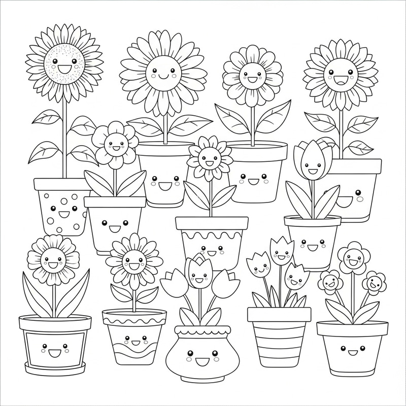 Coloring Book: Smiling Flowers & Cute Flower Pots Coloring Book: Smiling Flowers & Cute Flower Pots
