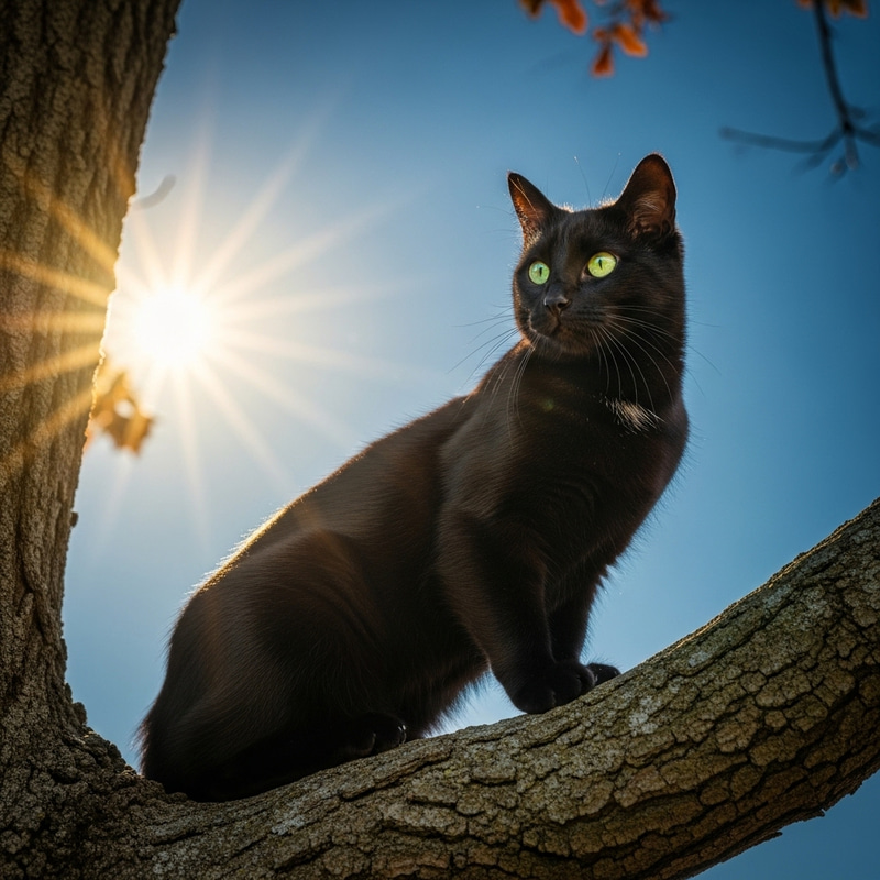 Radiant Sun with Black Cat - Serene Nature Scene