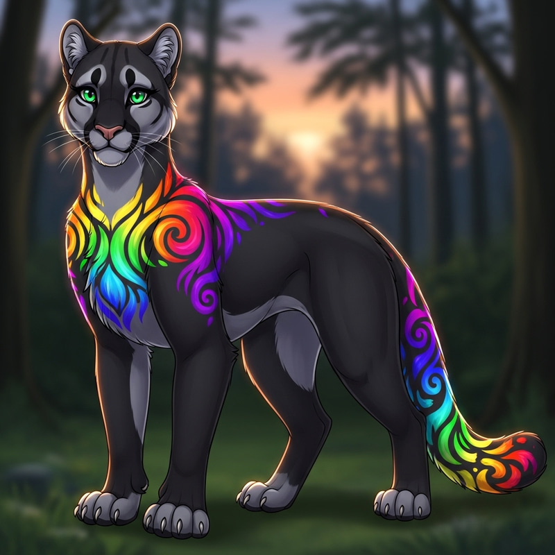 Rainbow Female Cougar Fursona Design - Vibrant and Striking