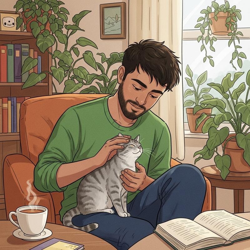 Sami with Domestic Short-Haired Cat Sami with Domestic Short-Haired Cat