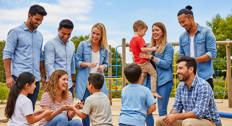 Happy Children Engaging with Diverse Volunteers Outdoors Happy Children Engaging with Diverse Volunteers Outdoors