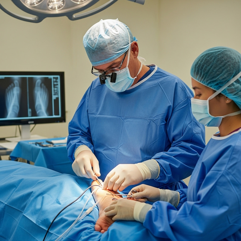 Skilled Surgeon Operating on Patient's Foot in Operating Room