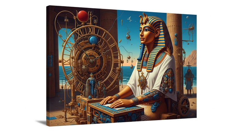 Hyper-Realistic Artwork Inspired by Tutankhamun in Clockwork Egypt