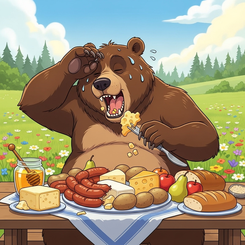 Hungry Bear Enjoying a Picnic Feast Hungry Bear Enjoying a Picnic Feast