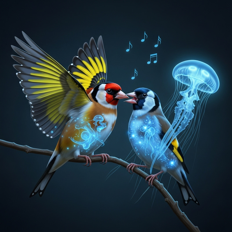 Glowfinch: Vibrant Goldfinch with Bioluminescent Glow