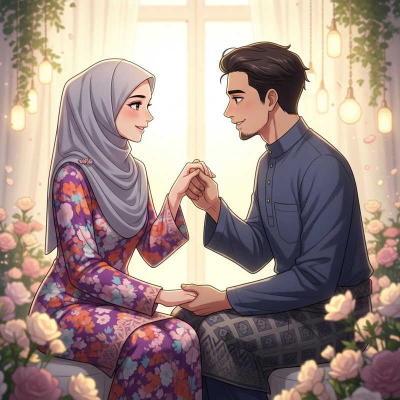 Young Malay Woman in Vibrant Baju Kurung Sharing a Warm Gesture Young Malay Woman in Vibrant Baju Kurung Sharing a Warm Gesture