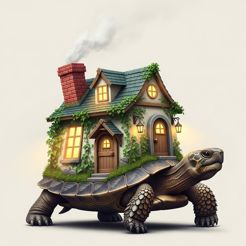 Whimsical Turtle with a House Shell Design