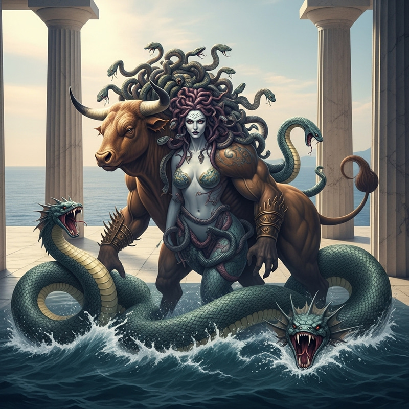 Majestic Minotaur, Medusa & Hydra: A Mythical Fusion