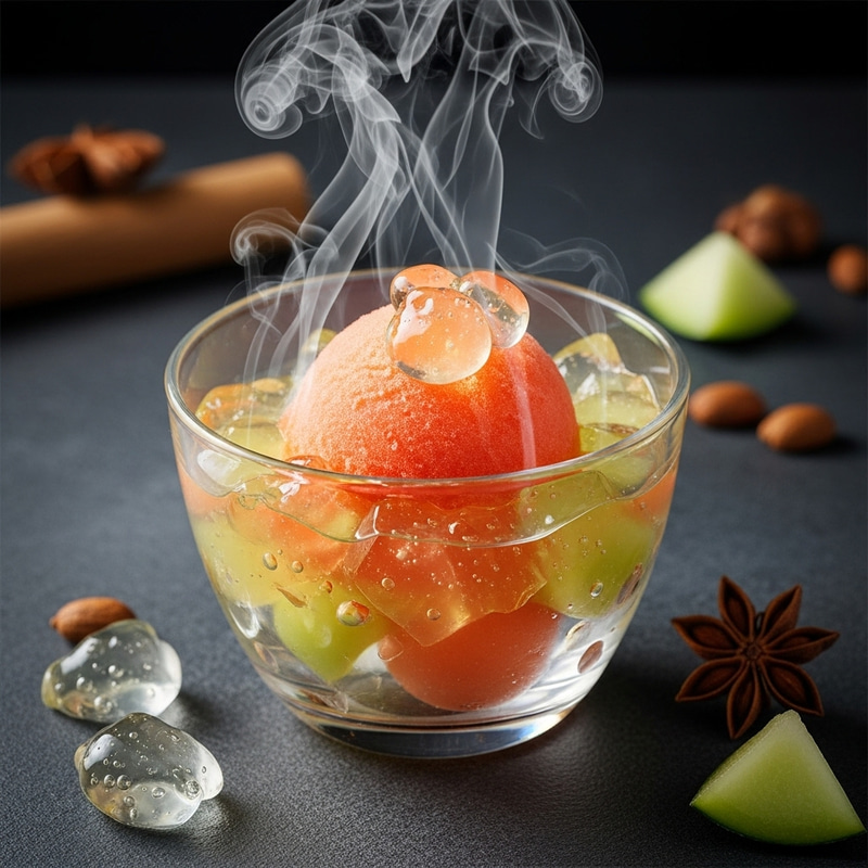 Enchanting Futuristic Cucamelon Sorbet with Gels and Steam Enchanting Futuristic Cucamelon Sorbet with Gels and Steam