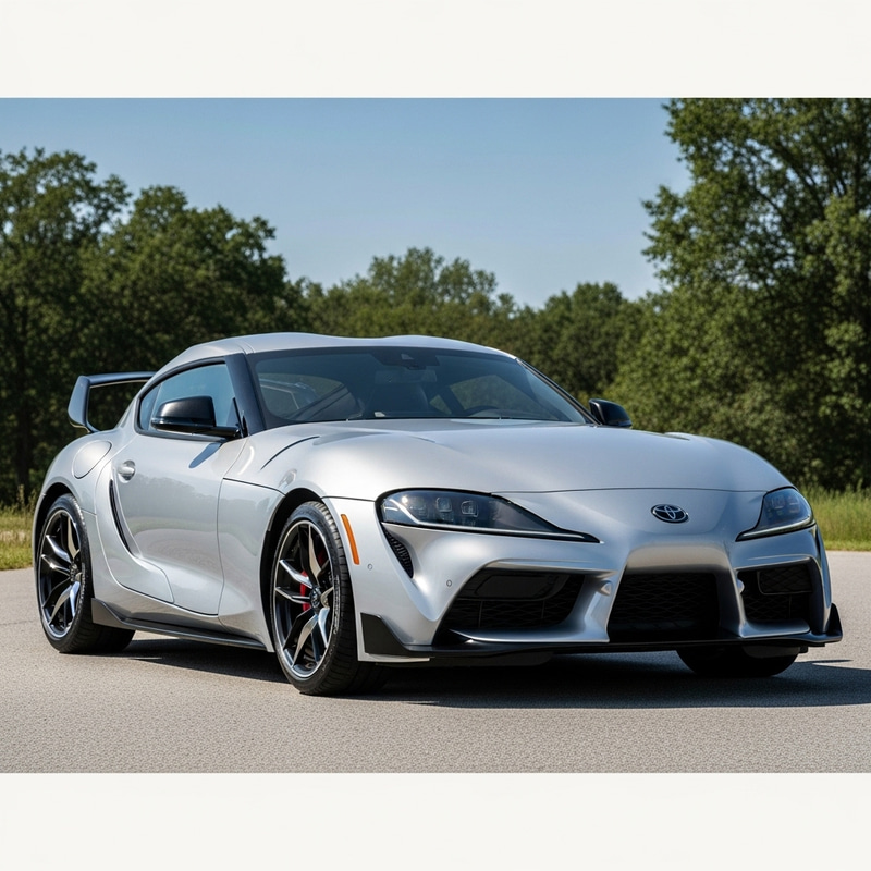 Bright Silver Toyota Supra - Curvy Design | Angular Headlights Bright Silver Toyota Supra - Curvy Design | Angular Headlights