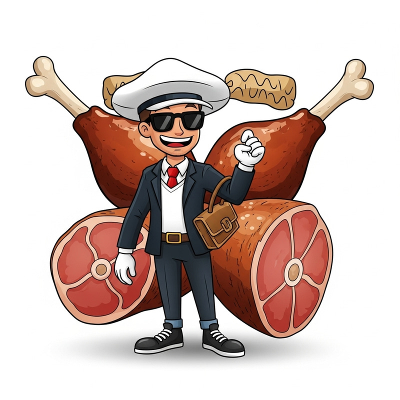 Cartoon Ham Legs Crossed | Fun & Whimsical Illustration