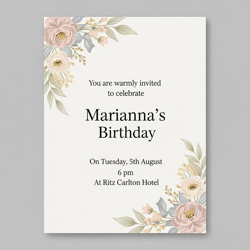 Elegant Birthday Invitation for Marianna's Celebration Elegant Birthday Invitation for Marianna's Celebration