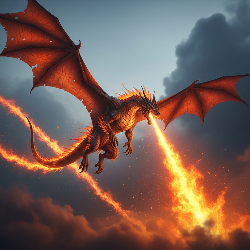 Fire Dragon Flying in Flames with Fire-Breath Fire Dragon Flying in Flames with Fire-Breath