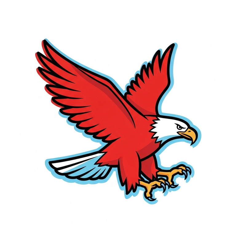 Dynamic Eagle Illustration in Vibrant Red & Light Blue