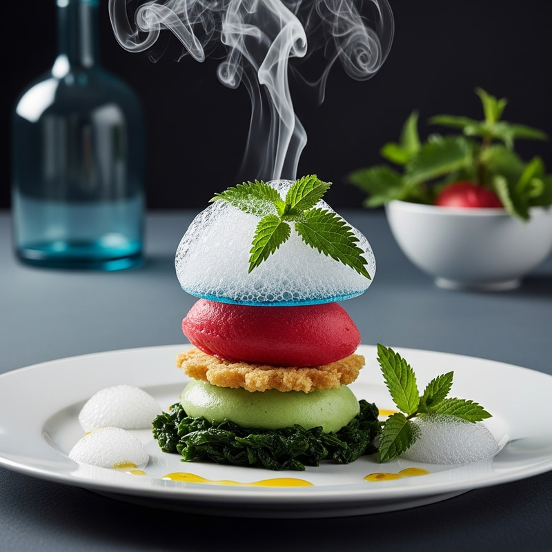 Futuristic Nettle Sorbet with Foams, Gels and Steam