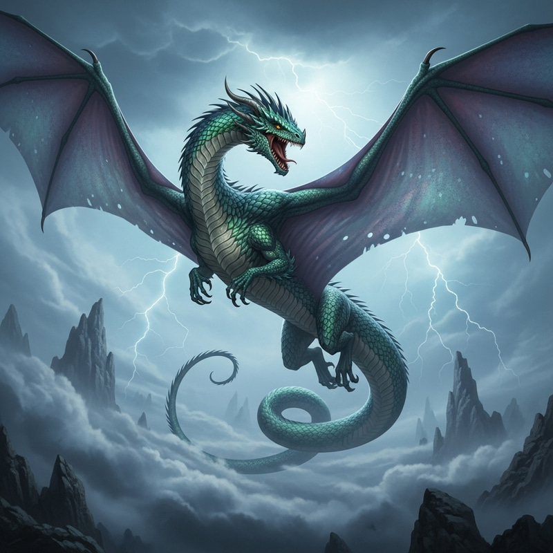 Elongated Winged Dragon - Serpentine Mythical Creature Elongated Winged Dragon - Serpentine Mythical Creature