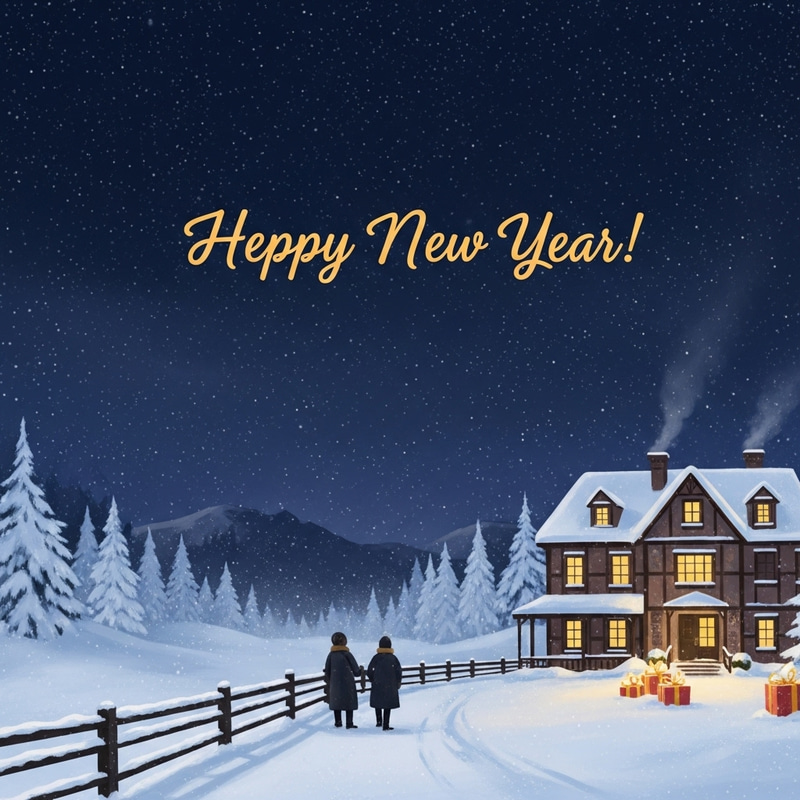 Winter Starry Night Snowfall New Year Fantasy Beautiful Digital Art