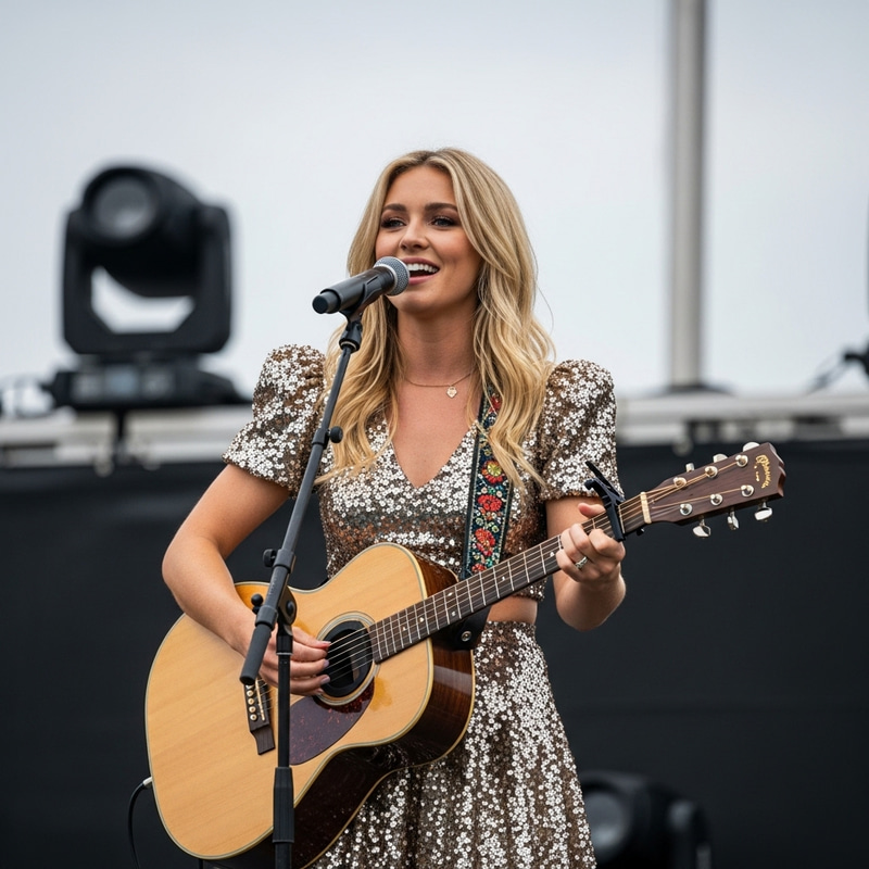 Passionate Blonde Pop Music Artist Strumming Guitar Live Performance Passionate Blonde Pop Music Artist Strumming Guitar Live Performance