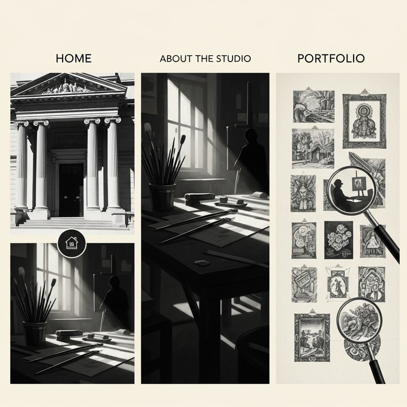 Vintage Website Pages: Home, Studio, Portfolio Prints Vintage Website Pages: Home, Studio, Portfolio Prints