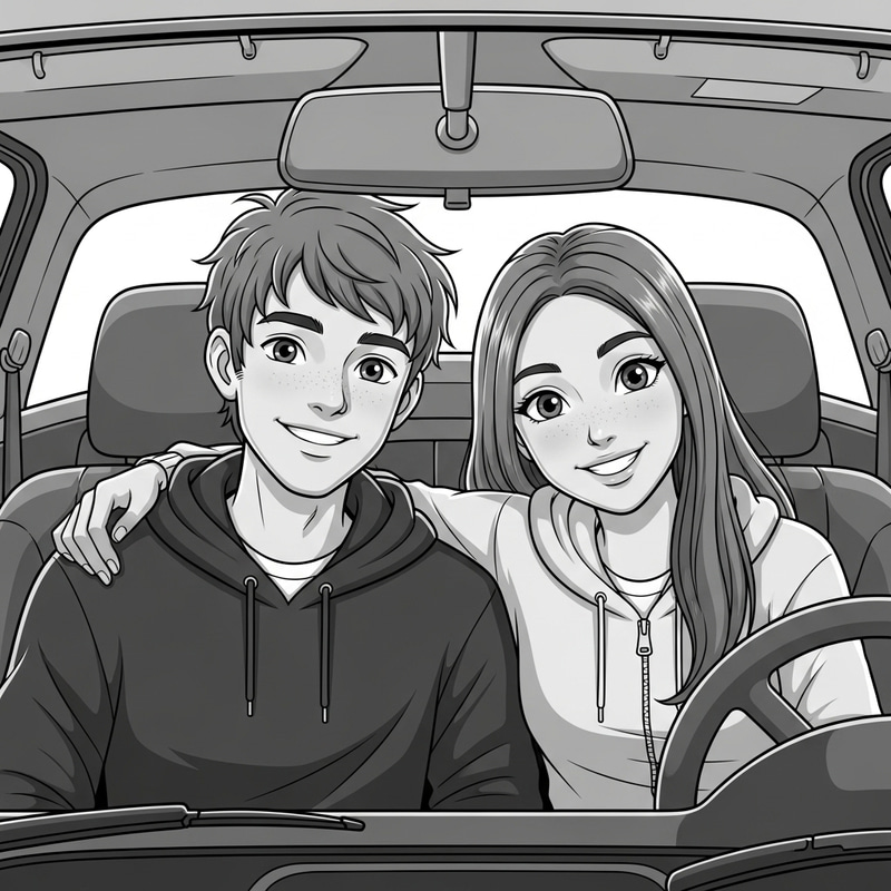 Charming 20th Century Style Poster of a Boy and Girl Charming 20th Century Style Poster of a Boy and Girl