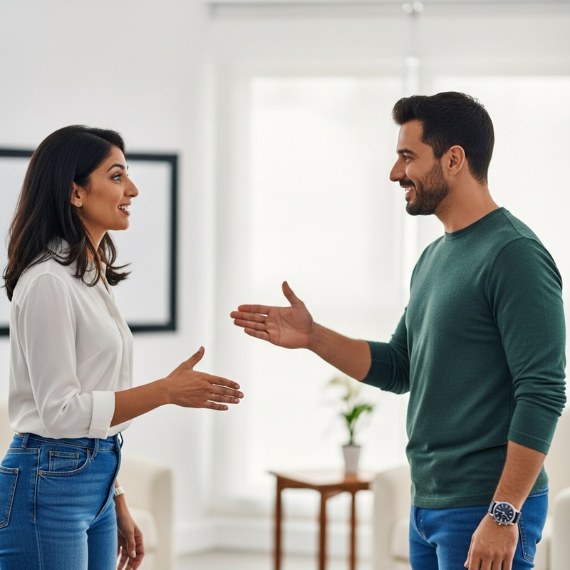 Introducing Scene: Middle-Eastern Woman and Hispanic Man Handshake Introducing Scene: Middle-Eastern Woman and Hispanic Man Handshake
