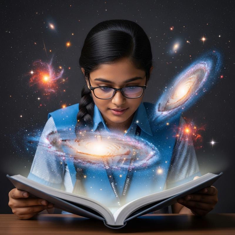 Awe-Inspiring South Asian Female Student Immersed in the Wonders of the Universe