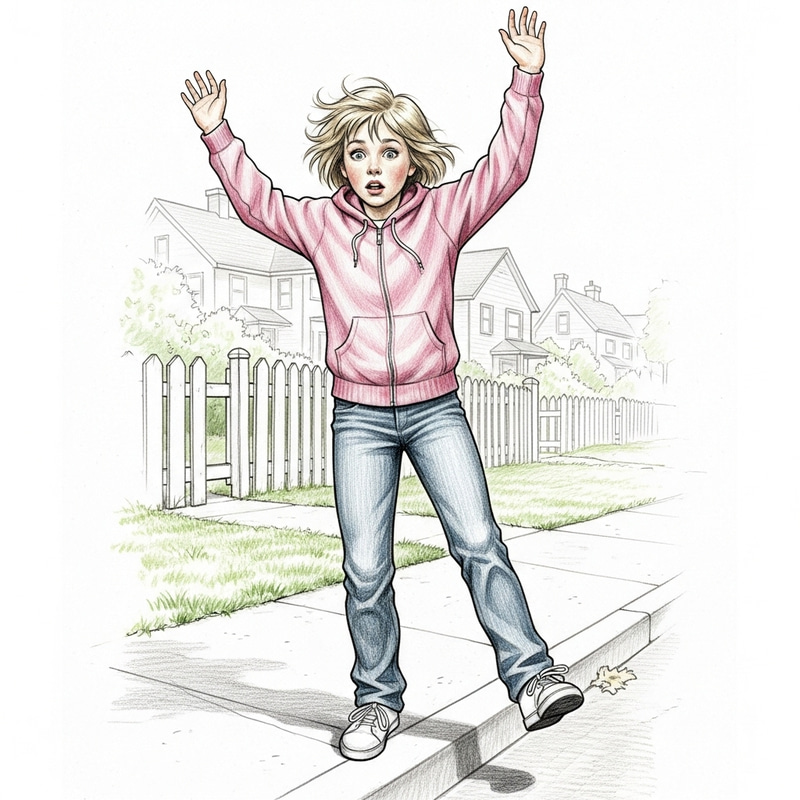 Kid Teetering on Sidewalk | Emotional Pencil Sketch